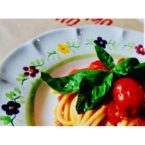 Restaurant Line - handpainted Vietri ceramic. Available soups, dinner, fruit/dessert, placemats, serving dishes.