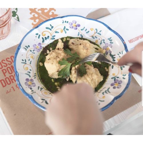 Restaurant Line - handpainted Vietri ceramic. Available soups, dinner, fruit/dessert, placemats, serving dishes.