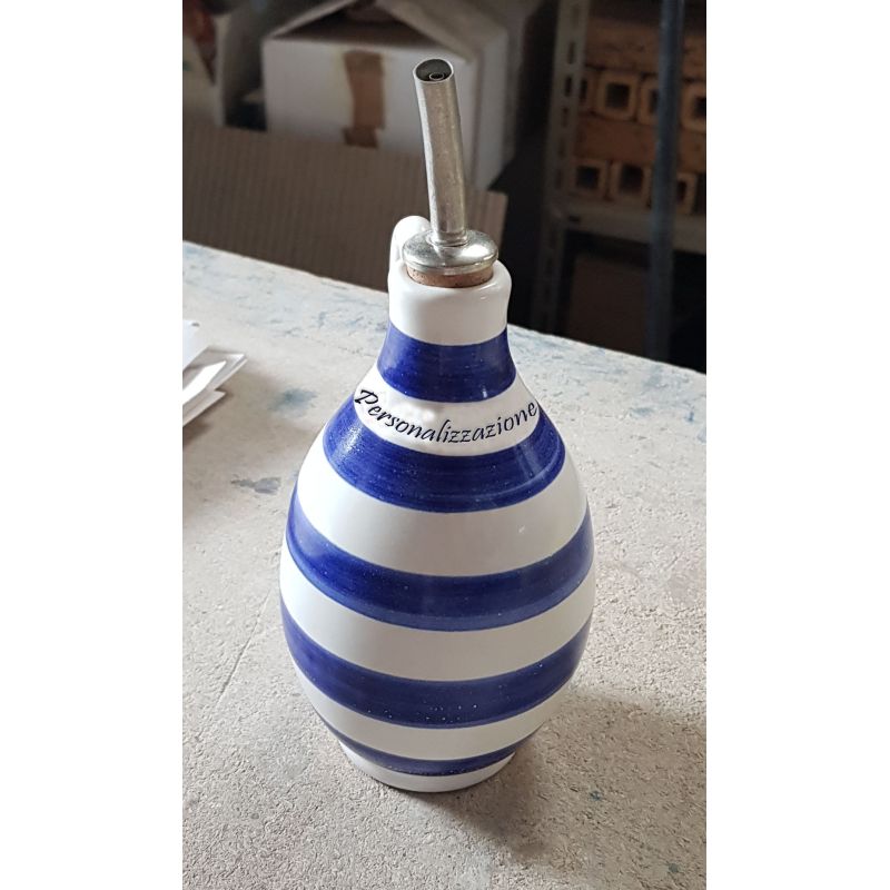 Oil bottle white and Blue stripes. handpainted...