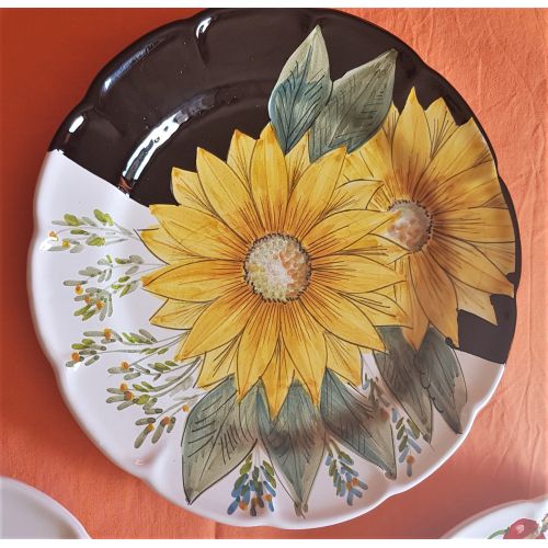 Dish, plate Top Line sunflower. handpainted in Vietri ceramic dinner, fruit/dessert underplate