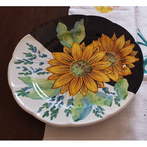Dish, plate Top Line sunflower. handpainted in Vietri ceramic dinner, fruit/dessert underplate