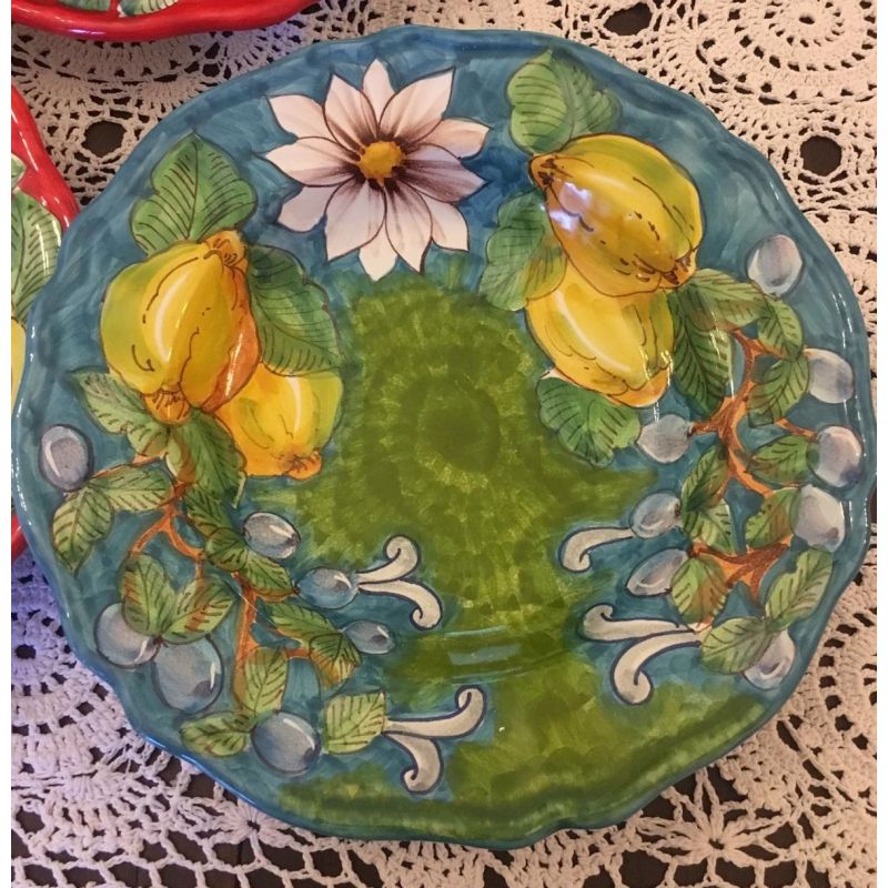 Dish, plate Top Line flower line and Lemons. handpainted in Vietri ceramic dinner, fruit/dessert underplate