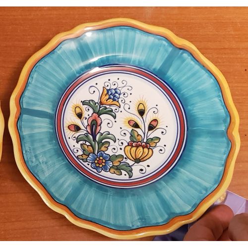 Dish, plate Top Line flower line centro, pennellato light blue. handpainted in Vietri ceramic dinner, fruit/dessert underplate
