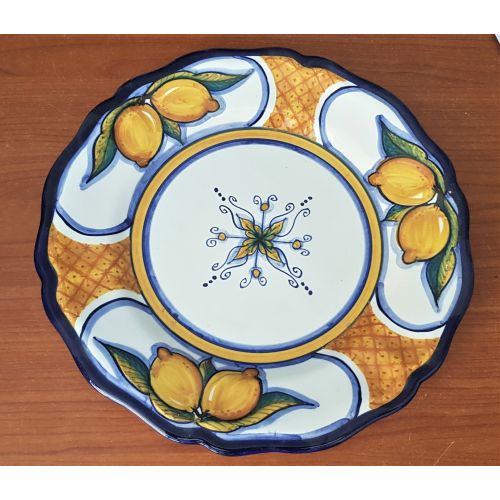 Piatto linea top decoro limoni fondo bianco. Ceramica di vietri. disponibili fondi, piani, frutta/dolce o sottopiatto