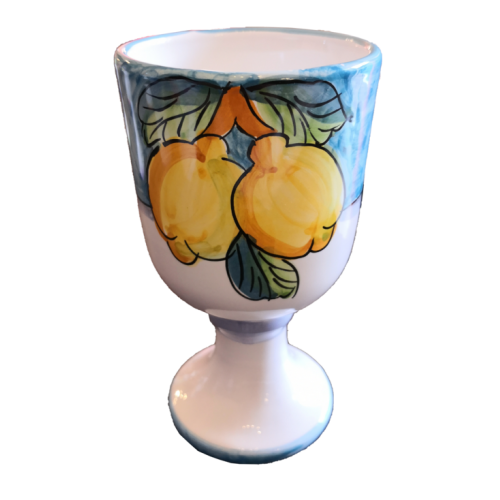 Fondo azul cáliz de línea Fruttina, pintado a mano en ceramica vietrese.