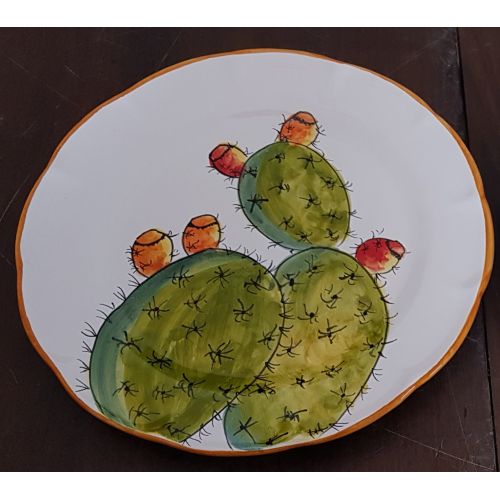 Dishes. Plate prickly pears line. handpainted Vietri ceramic. Soup, Dinner, fruit/Dessert and underplate