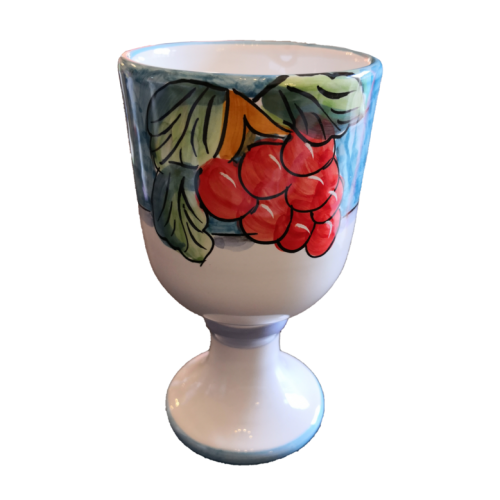 Calice linea Fruttina fondo azzurro, dipinti a mano in ceramica vietrese.