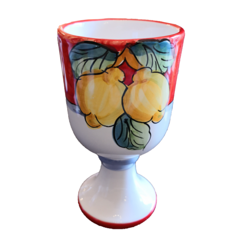Calice linea Fruttina fondo rosso, dipinti a mano in ceramica vietrese.