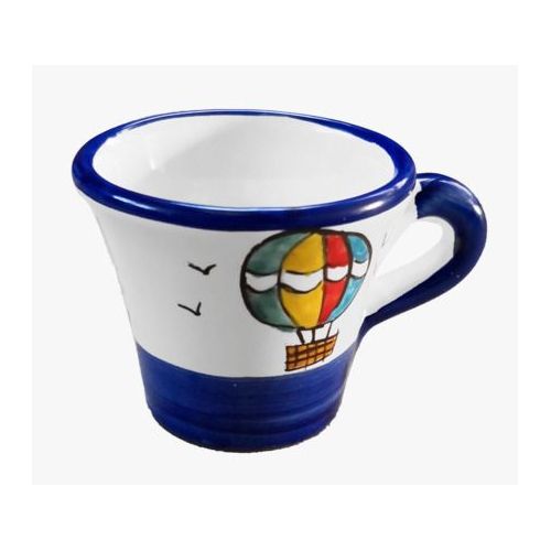 Tasse et sous-tasse. Montgolfière. Céramique de Vietri....