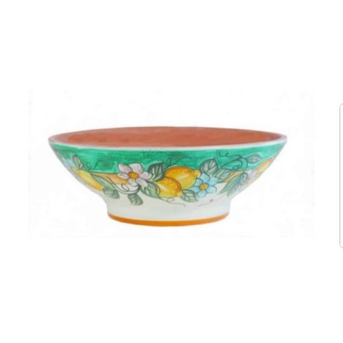 Vase bowl for plants green, Lemons Line.  handpainted Vietri ceramic