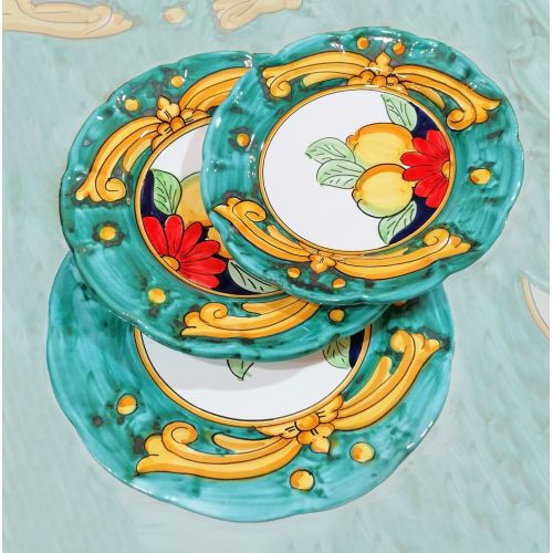 Double-pattern plate, hand-painted Vietri ceramic. Flat, soup, or fruit plate.