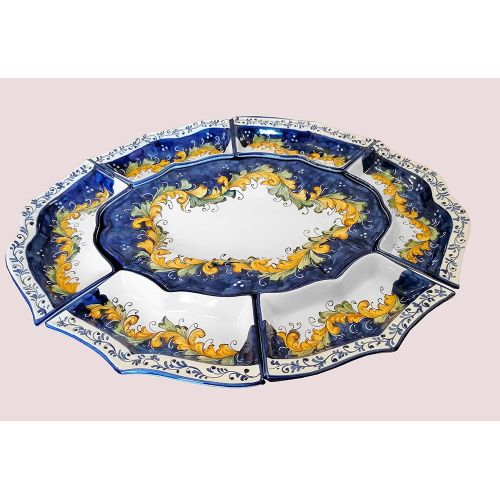Antipastischale. Kaltes Abendessen. 7 Teile. Barock-Linie. Handbemalte Vietri-Keramik.