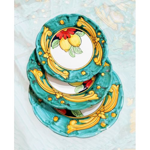 Double-pattern plate, hand-painted Vietri ceramic. Flat,... 2