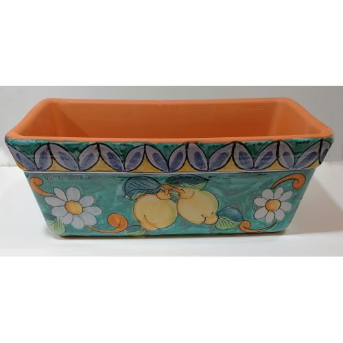 Rectangular Planter. Green Ramina Base with Lemons and Flowers. Vietri ceramic. Hand-painted.