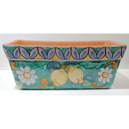 Jardinera rectangular. Fondo verde ramina con limones y...