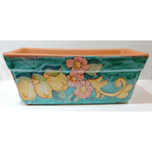 Jardinière rectangulaire. Fond vert ramina avec citrons...