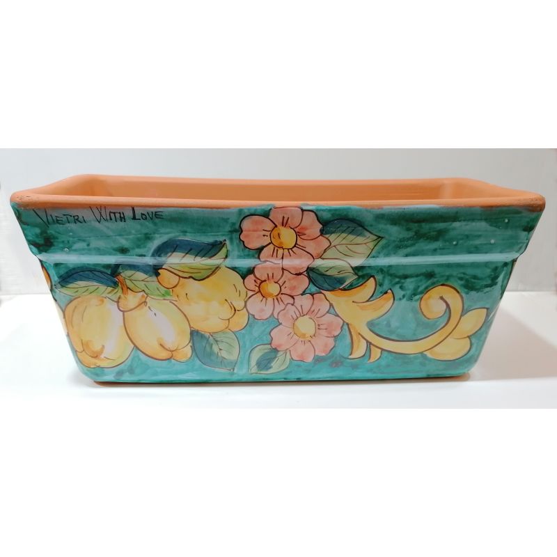 Rectangular planter green background Lemons and Flowers