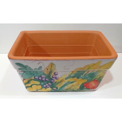 Rectangular Planter. White Base with Fruit. Vietri ceramic. Hand-painted.