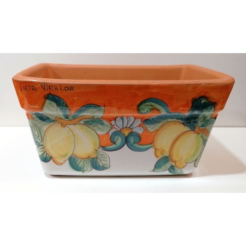 Jardinière rectangulaire. Fond orange avec citrons.... 2