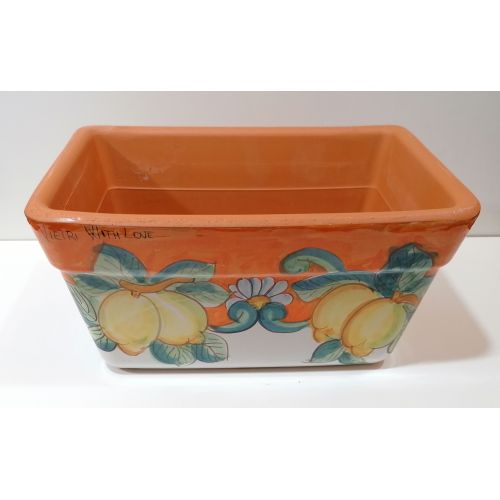 Jardinière rectangulaire. Fond orange avec citrons....