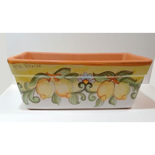 Jardinera rectangular. Fondo amarillo con limones. Cerámica de Vietri. Pintada a mano.