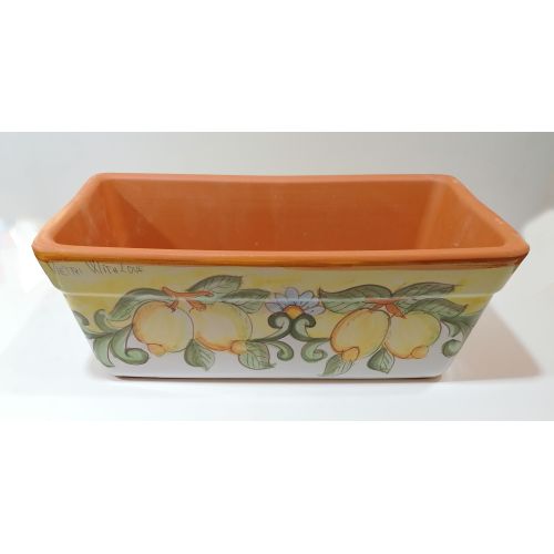 Jardinera rectangular. Fondo amarillo con limones. Cerámica de Vietri. Pintada a mano.