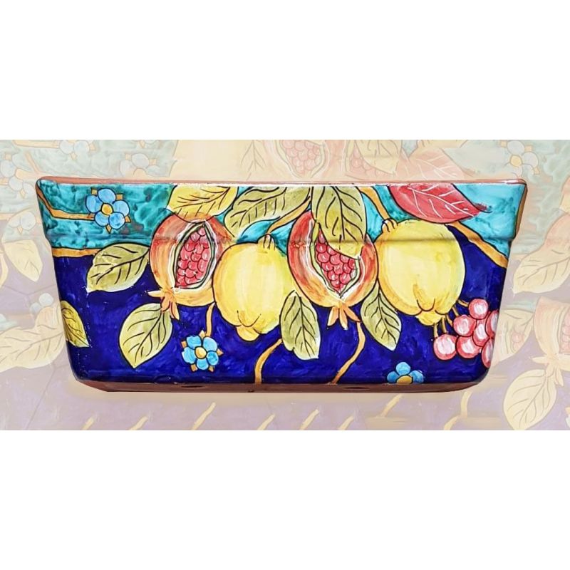 Jardinera de caja rectangular -Base azul Granadas, flores y limones