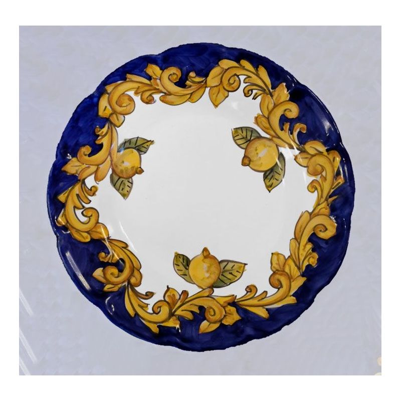 Piatto linea barocco e limoni col blu, dipinti a mano in ceramica vietrese - disponibili fondi, piani, frutta/dolce sottopiatti