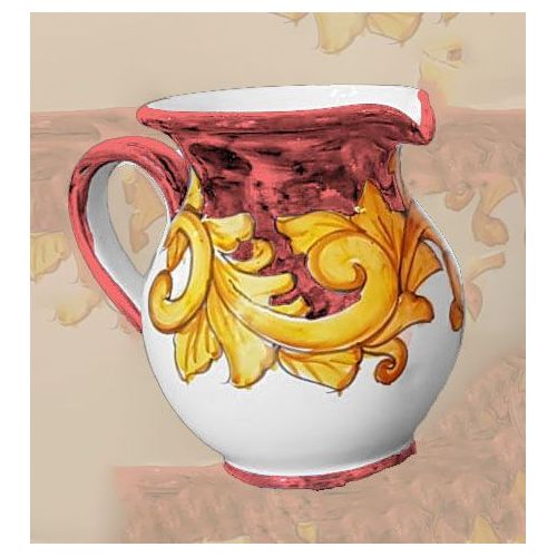 Brocca linea barocco bordo Rosso Vecchio. Ceramica di Vietri dipinta a mano.