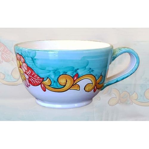 Tazzone Portacialde. Barocco e Fiori. Ceramica di Vietri dipinta a mano.