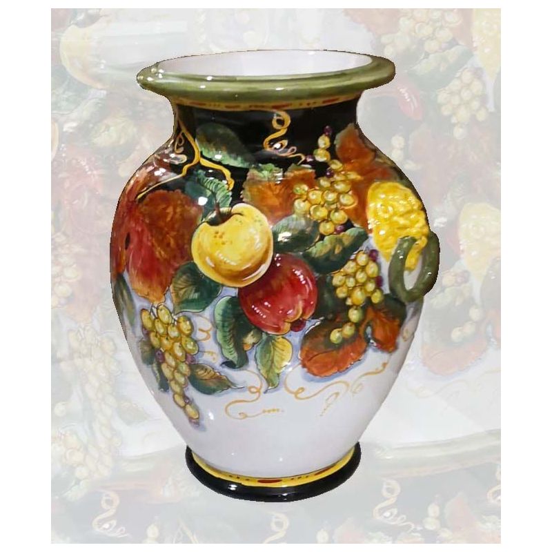 Umbrella holder vase white  Background fruit line, handpainted Vietri ceramic