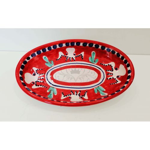 Oval plate animals line. Serving Dishes handpainted Vietri ceramic.