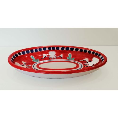 Piatto vassoio ovale ovalina a coppa. Piatto da portata. linea Animaletti. Ceramica di Vietri. Dipinto a mano