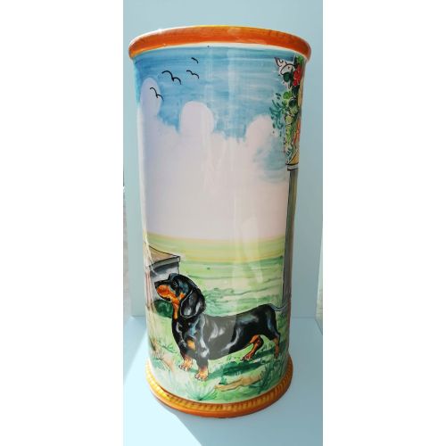 Vaso portaombrelli cilindrico personalizzato, in Ceramica di Vietri dipinta a mano.