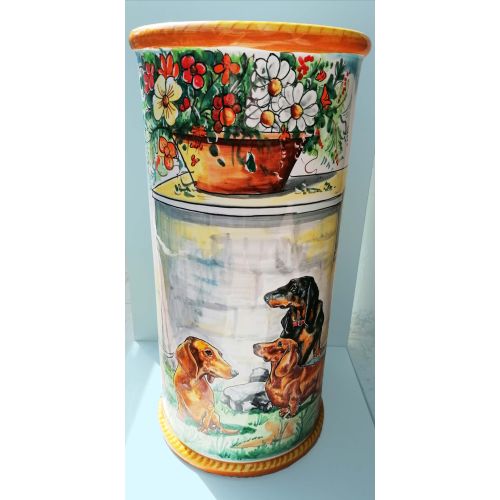 Vaso portaombrelli cilindrico personalizzato, in Ceramica di Vietri dipinta a mano.