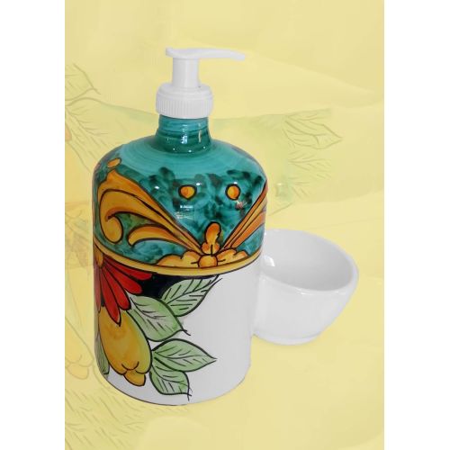 Soap dispenser with sponge holder. Double Decor line. Vietri Ceramics