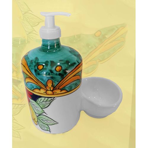 Dosatore sapone con portaspugna. Linea doppio decoro Ceramica Vietrese