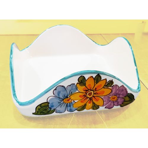 Napkin holder flowers. handpainted Vietri ceramic
