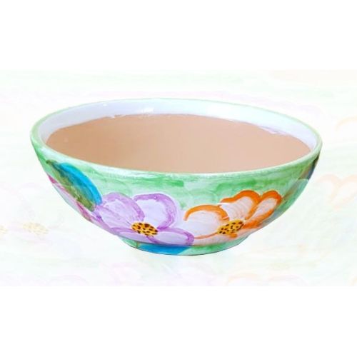 Decoración del cuenco del jarrón Flores Fondo verde Vietri pintado a mano.