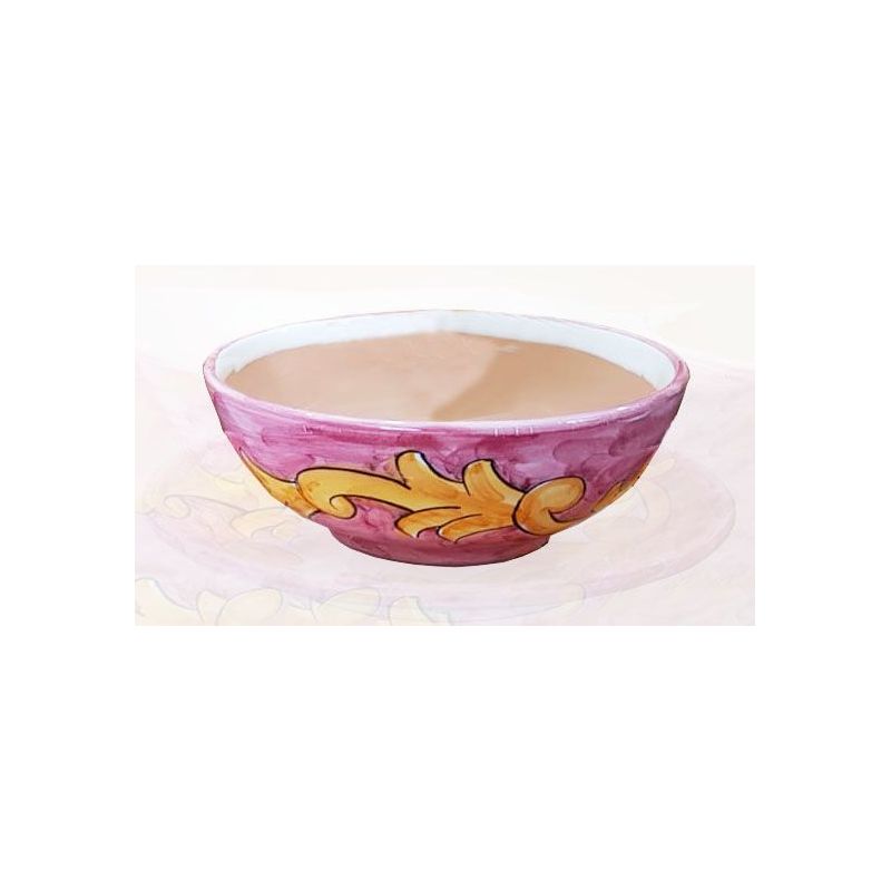 Vaso ciotola decoro barocco Fondo Viola Ceramica di Vietri dipinto a mano.