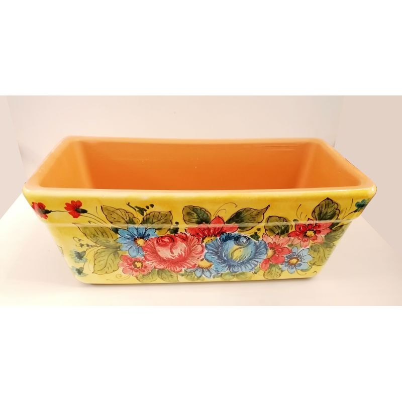 Jardinera rectangular -fondo amarillo y flores