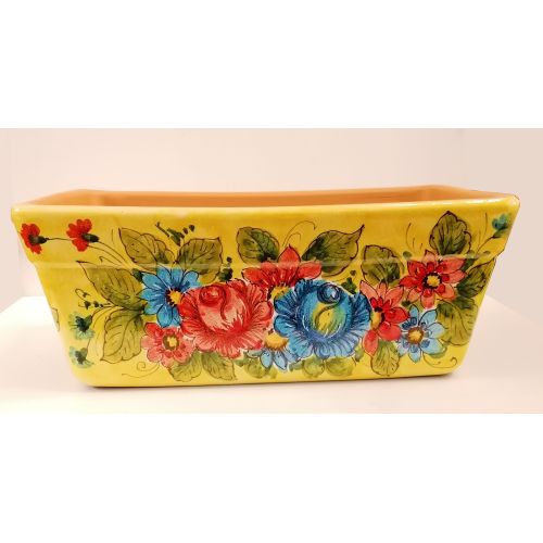 Jardinière rectangulaire. Fond jaune avec fleurs.... 2