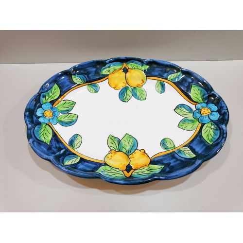 Plato bandeja ovalado con borde. Línea Limones. Cerámica Vietri pintada a mano.