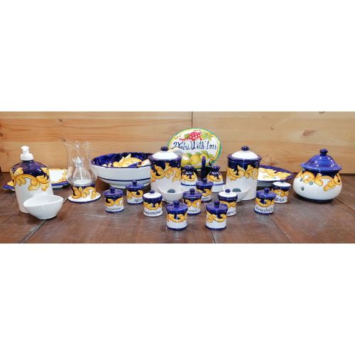 Accessori Cucina. Linea Barocco bordo blu. Ceramica di...