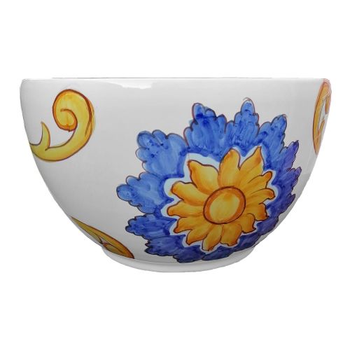 Taza de vaina. Fondo blanco floral. Cerámica Vietri pintada a mano.