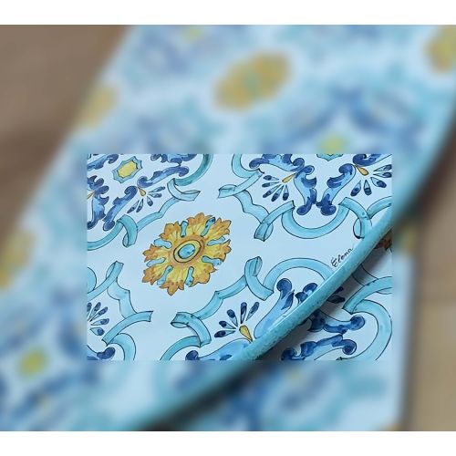 Table. Ceramic-coated lava stone table. Hand-painted Portofino. Vietri ceramic.