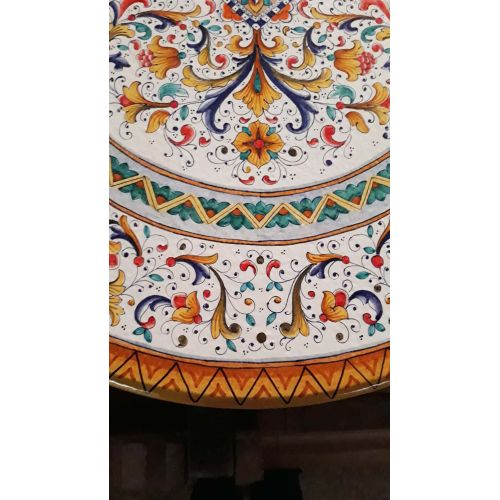 Table. Ceramic-coated lava stone table. Hand-painted Raffaellesque. Vietri ceramic.