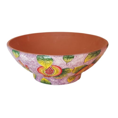 Vaso ciotola decoro Melograni Fondo Rosa Ceramica di Vietri dipinto a mano.