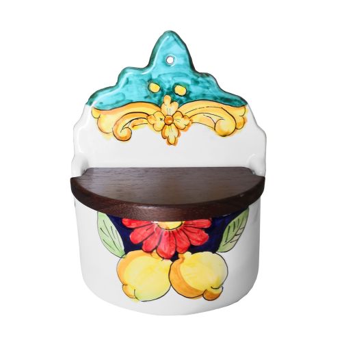 Wall and top salt pot double decor line Hand painted Vietri Ceramics