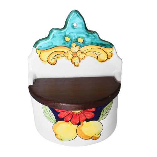 Salière murale et sur pied, double ligne de décoration, céramique vietnamienne peinte à la main